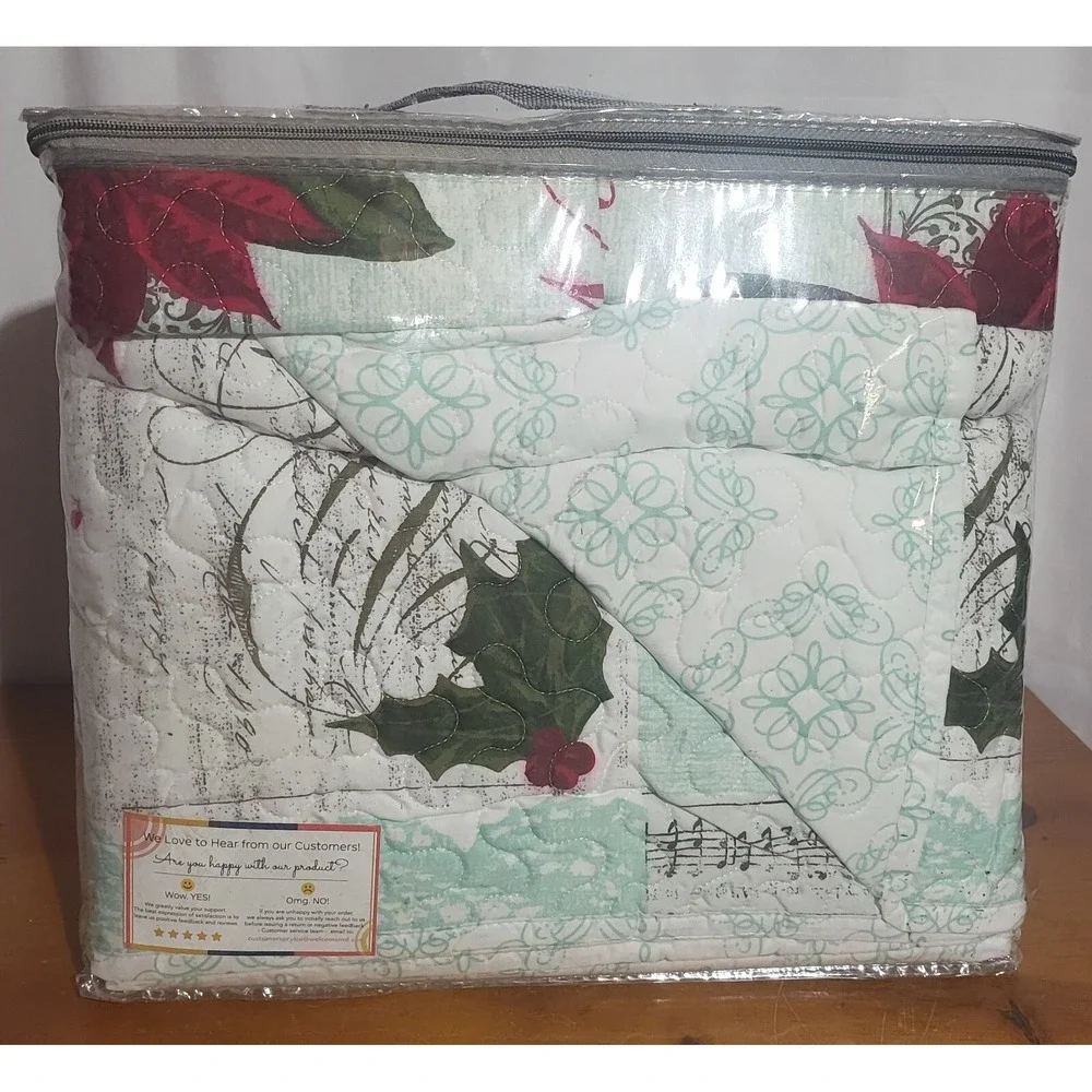 New Noel Christmas Harper Lane Reversible Quilt Set  King Size ~1 Quilt ~2 Shams